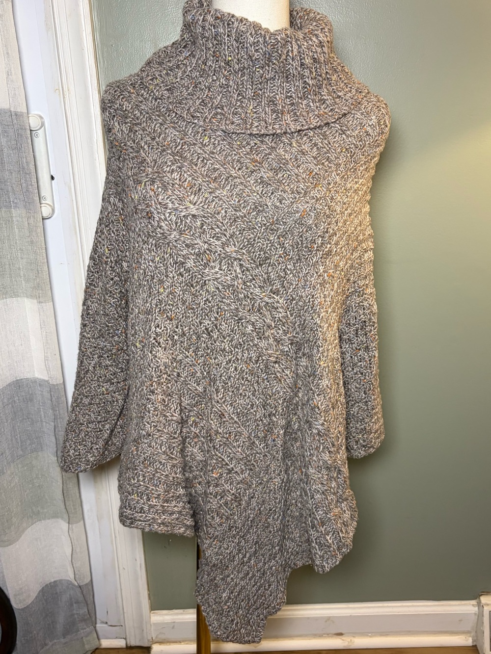 Sonoma Marled Gray Ribbed Turtleneck Poncho Sweater